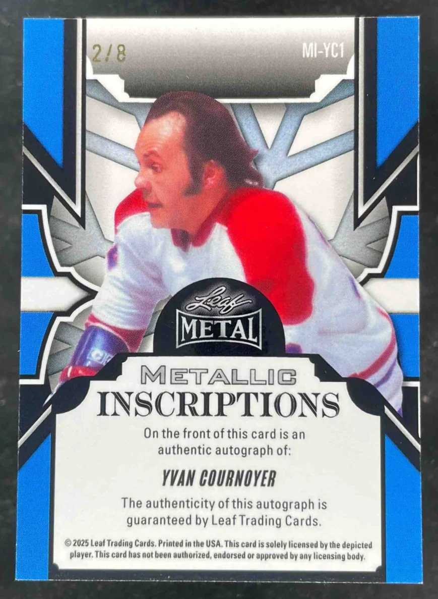 2025 Leaf Legends Metallic Inscriptions Prismatic Blue Yvan Cournoyer Auto /8 - Image 2