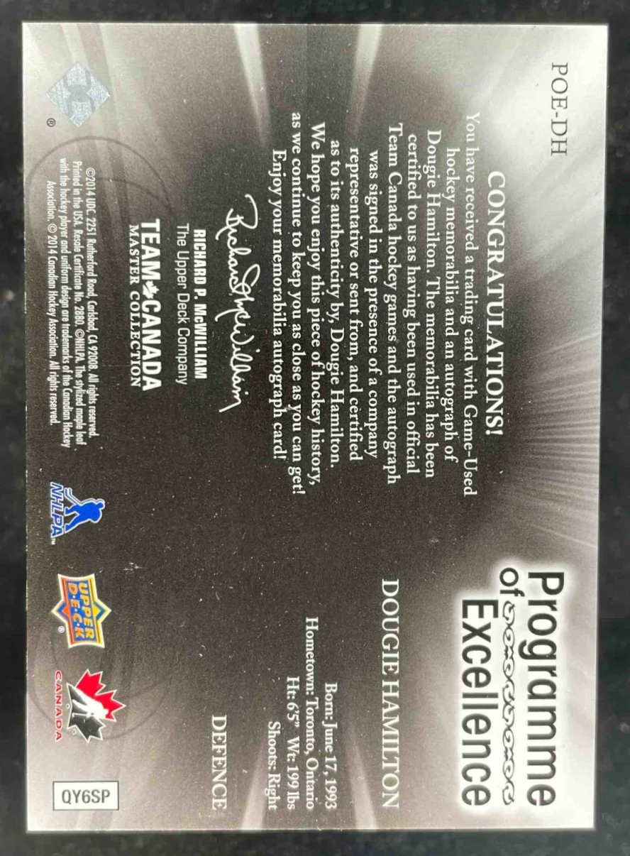 2015-16 Upper Deck Team Canada Master Quad Jersey Quinton Howden Auto /99 - Image 2