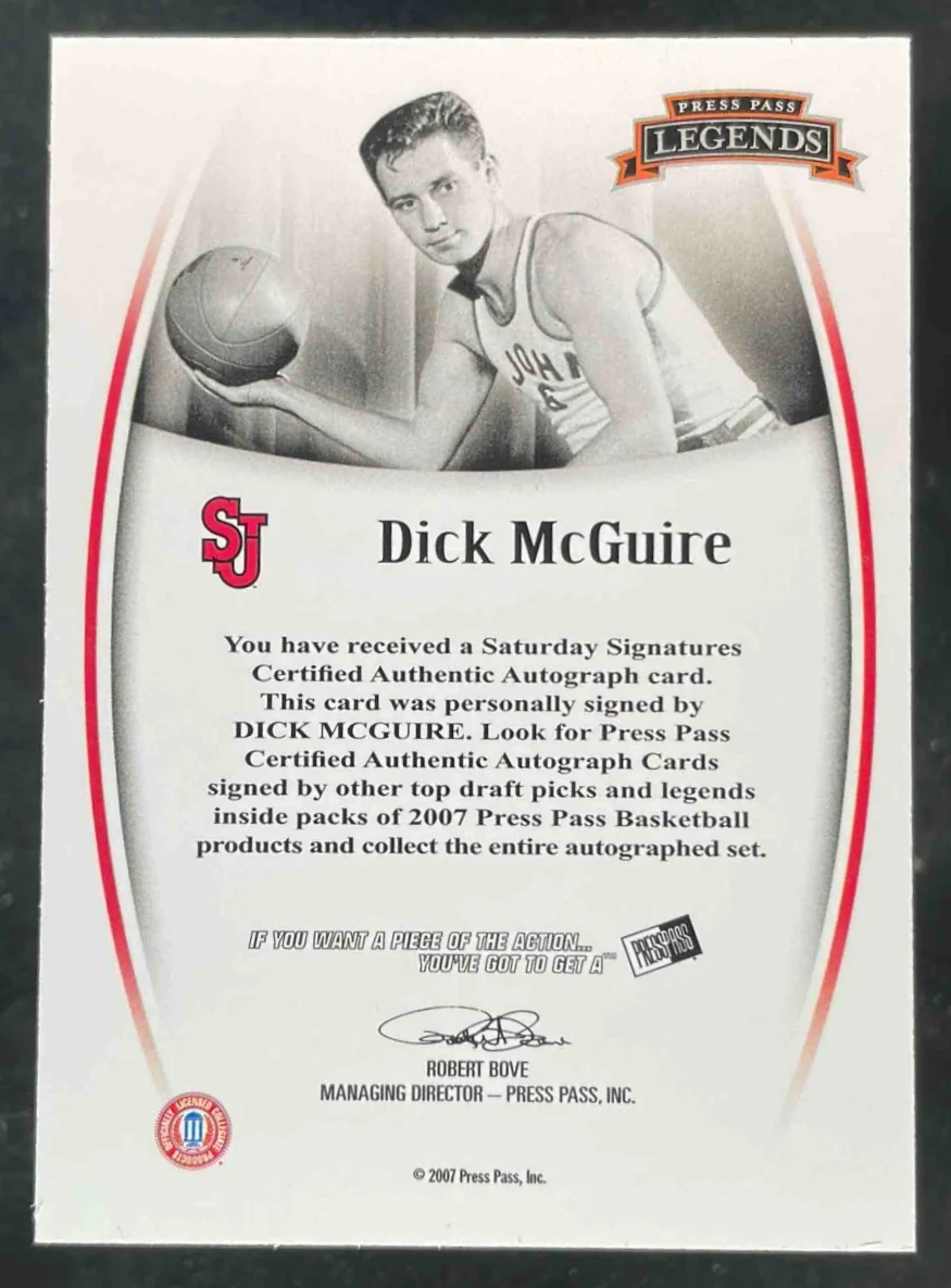 2007-08 Press Pass Legends Signatures Dick McGuire Autograph Auto - Image 2
