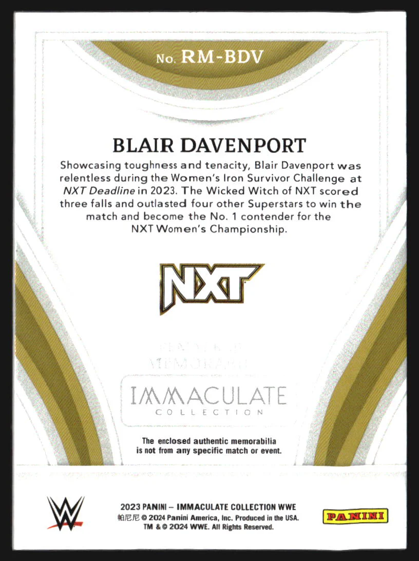 2023 Immaculate Collection WWE Remarkable Memorabilia Red Blair Davenport /25 - Image 2