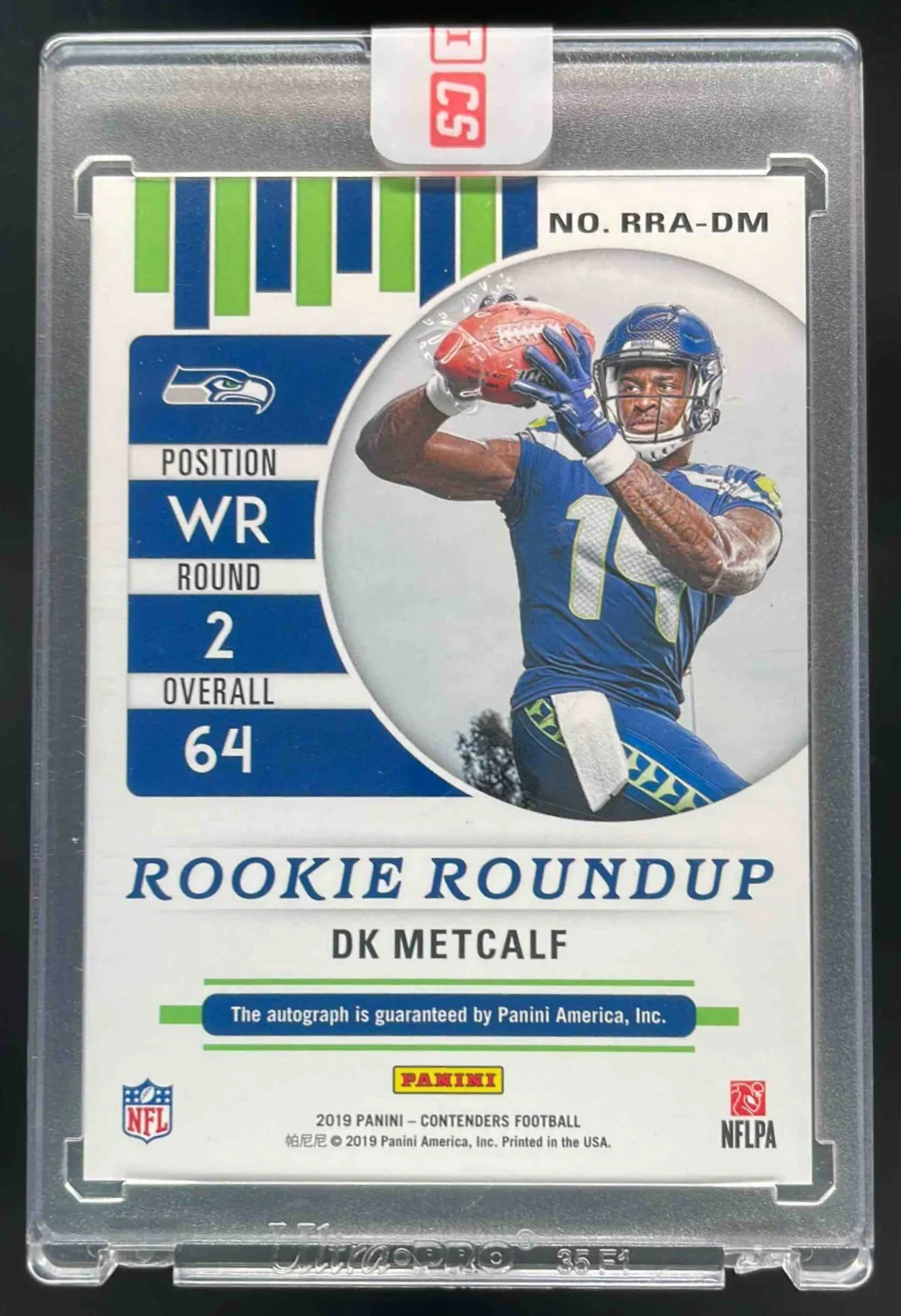 2019 Panini Contenders Rookie Roundup Gold RPS #RRA-DM DK Metcalf RC Auto /10 - Image 2