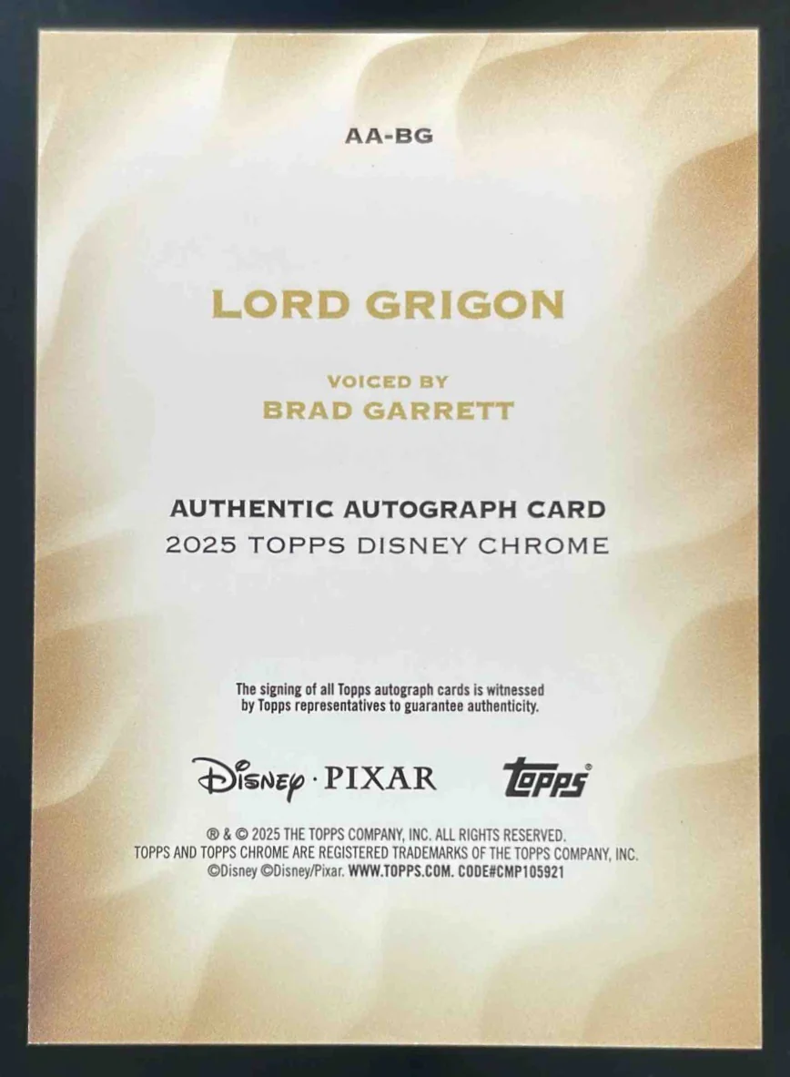 2025 Topps Chrome Disney Authentic Orange Refractor #AA-BG Brad Garrett Auto /25 - Image 2