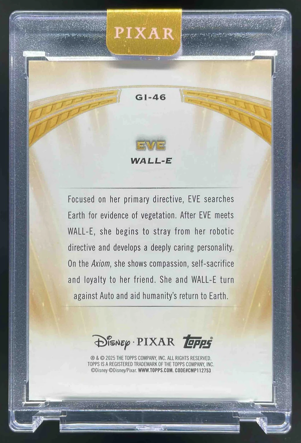 2025 Topps Pixar Gold Golden Icons Encased #GI-46 EVE /100 - Image 2