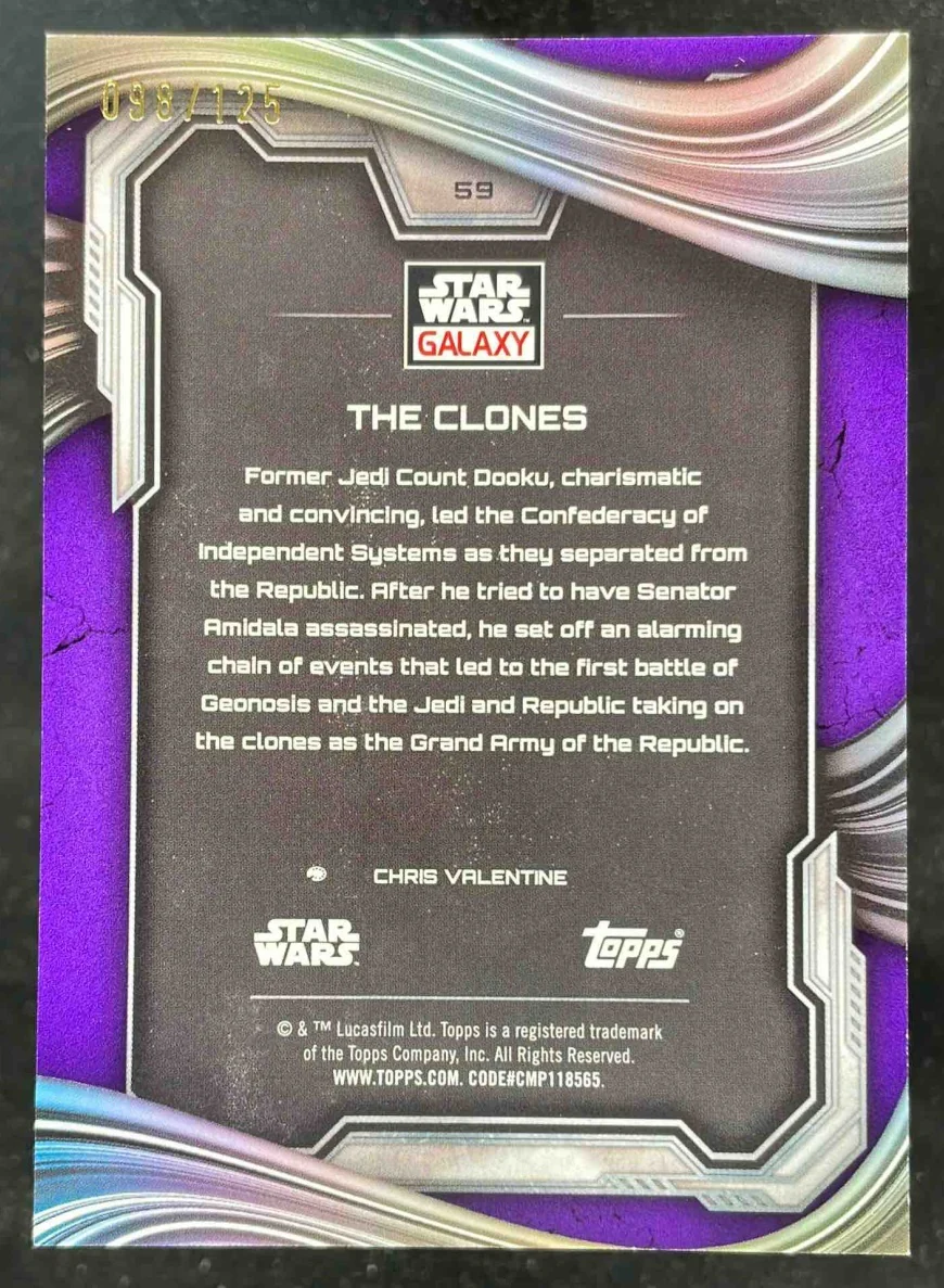 2025 Topps Chrome Star Wars Galaxy Purple Speckle Refractor #59 The Clones /125 - Image 2