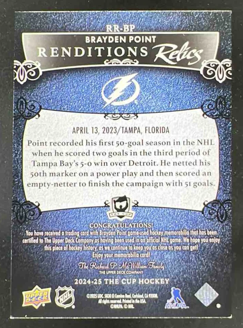 2023-24 Upper Deck The Cup Renditions Relics Patch #RR-BP Brayden Point /10 - Image 2