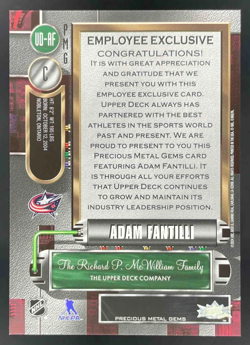 2024 Metal Universe Precious Gems Pink Employee Exclusive Pink Adam Fantilli - Image 2