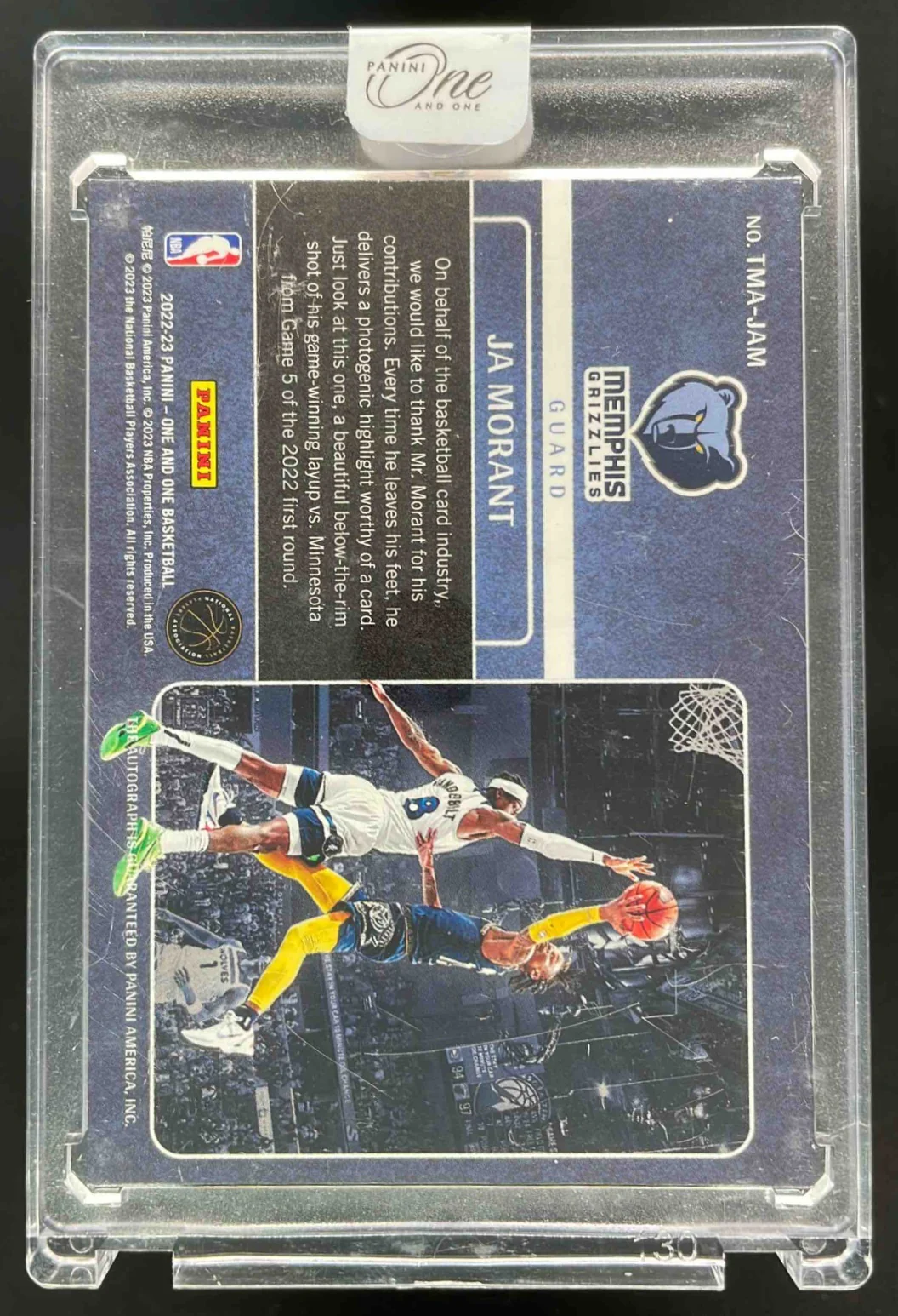 2022-23 Panini One & One Timeless Moments Horizontal Blue Ja Morant Auto /35 - Image 2