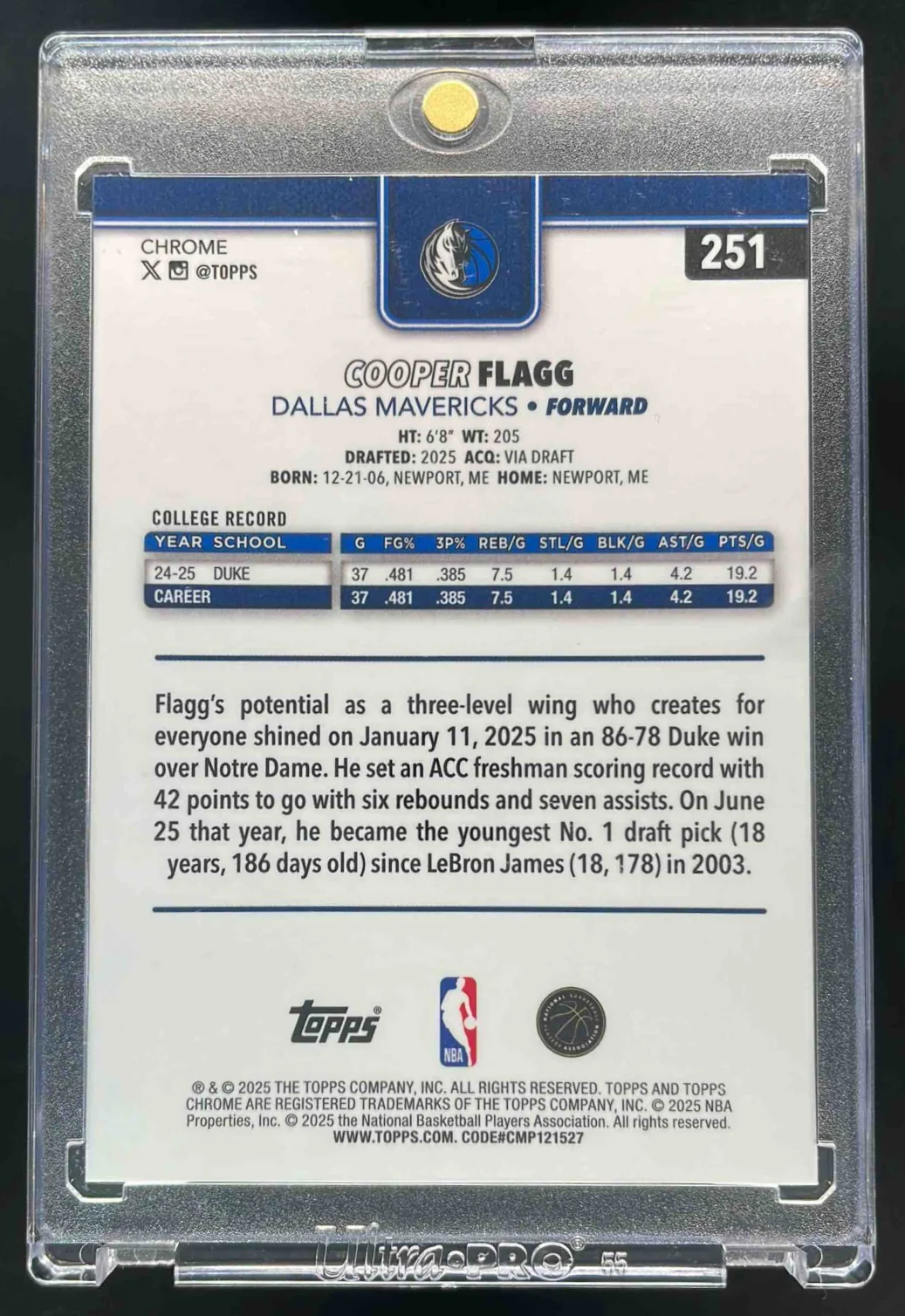 2025-26 Topps Chrome X-Fractor #251 Cooper Flagg RC - Image 2