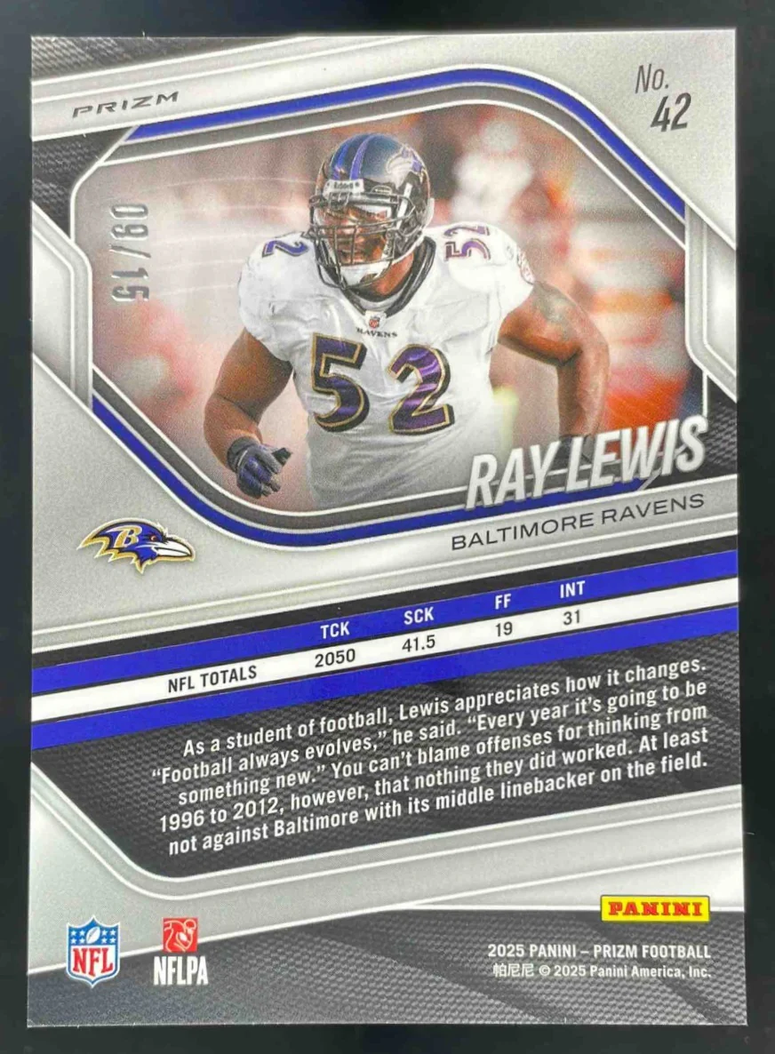 2025 Panini Prizm Choice Cherry Blossom Prizm #42 Ray Lewis /15 - Image 2
