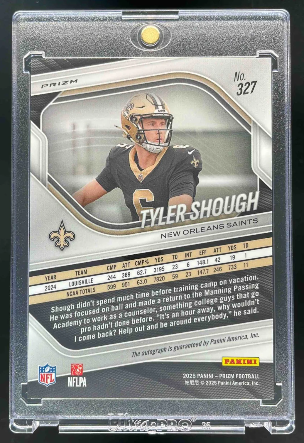 2025 Panini Prizm Rookie Autographs Silver Prizm #327 Tyler Shough RC Auto - Image 2