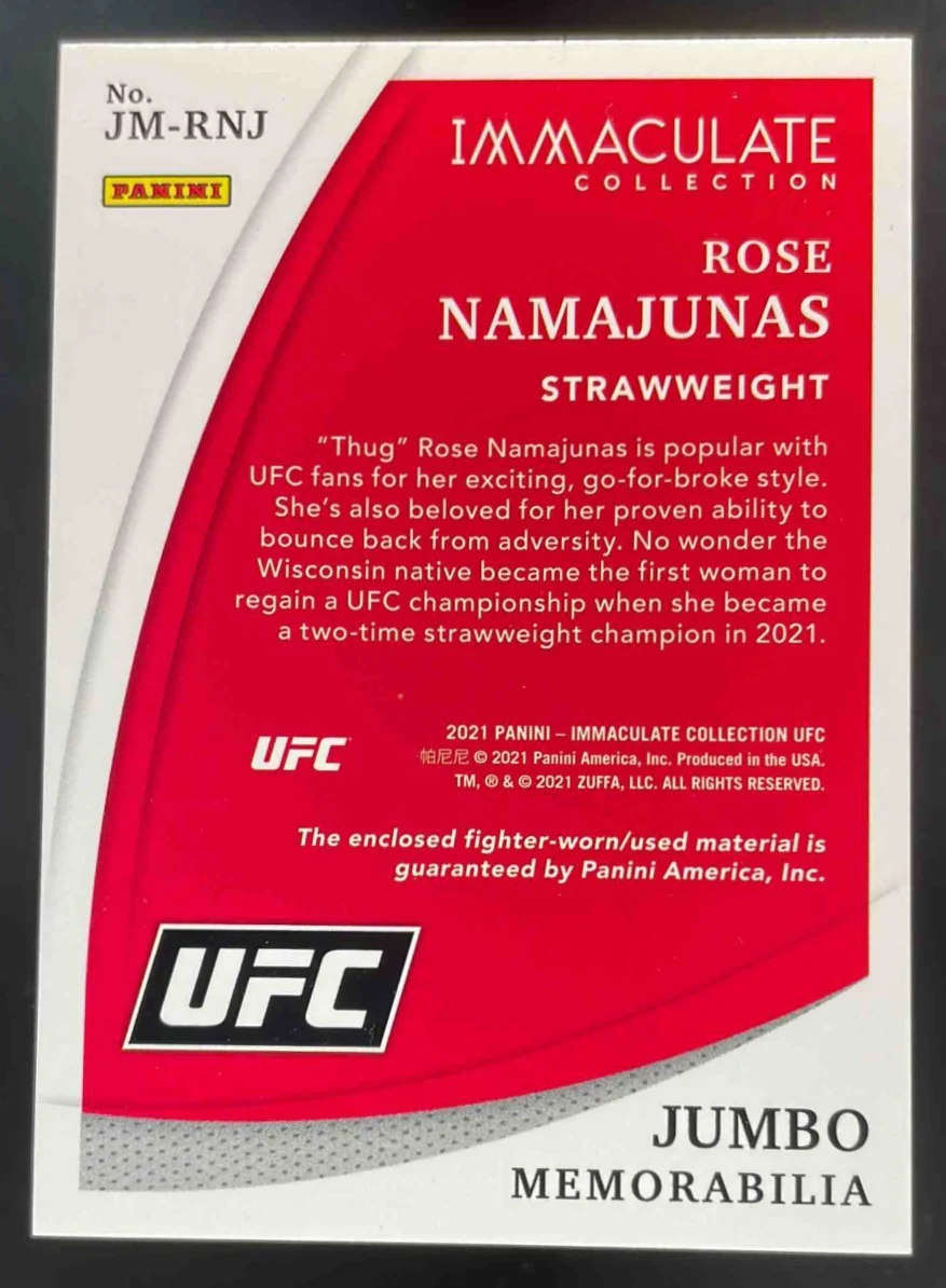 2021 Panini Immaculate Collection UFC Jumbo Memorabilia Hoodie Rose Namajunas /5 - Image 2