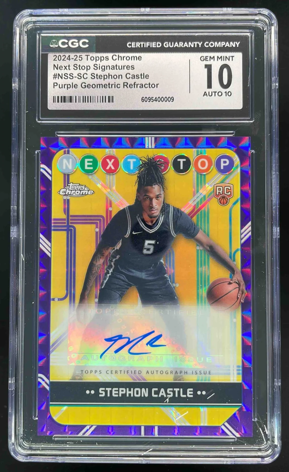 2024-25 Topps Chrome Next Stop Purple Geometric Stephon Castle RC Auto CGC 10