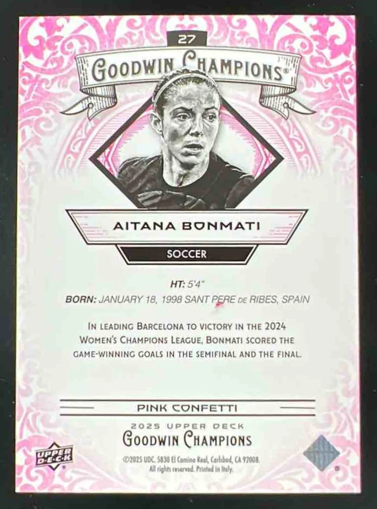 2025 Upper Deck Goodwin Champions Pink Confetti #27 Aitana Bonmati /149 - Image 2