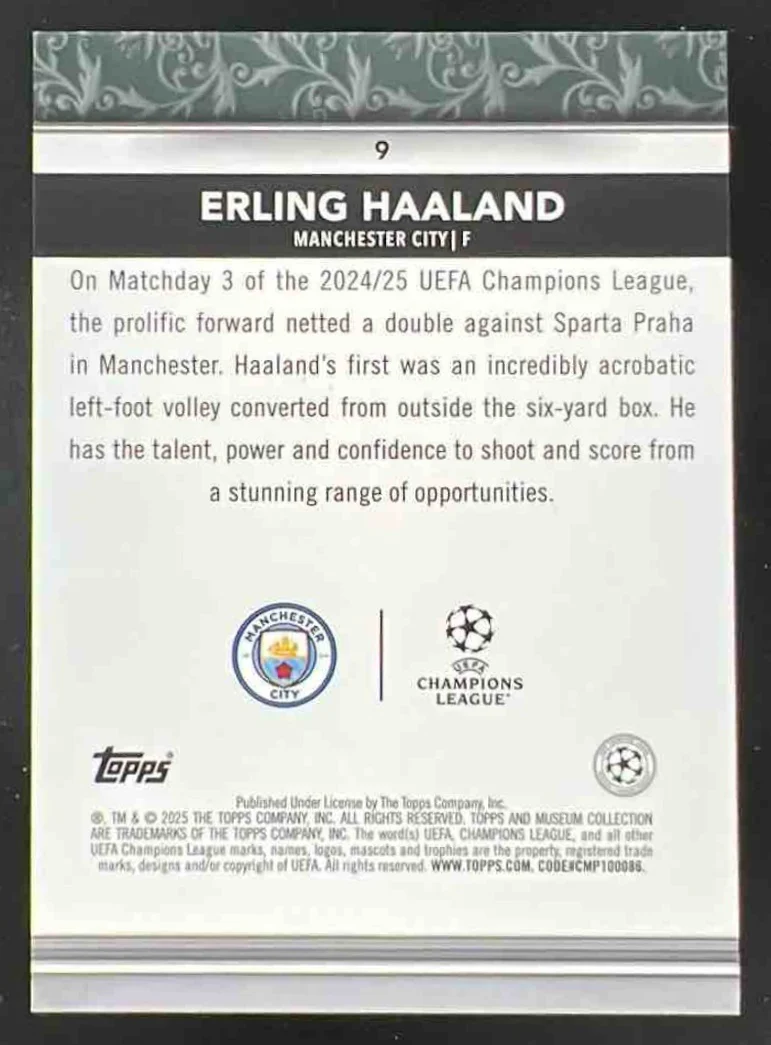 2024-25 Topps Museum Collection UEFA Club Competitions #9 Erling Haaland - Image 2