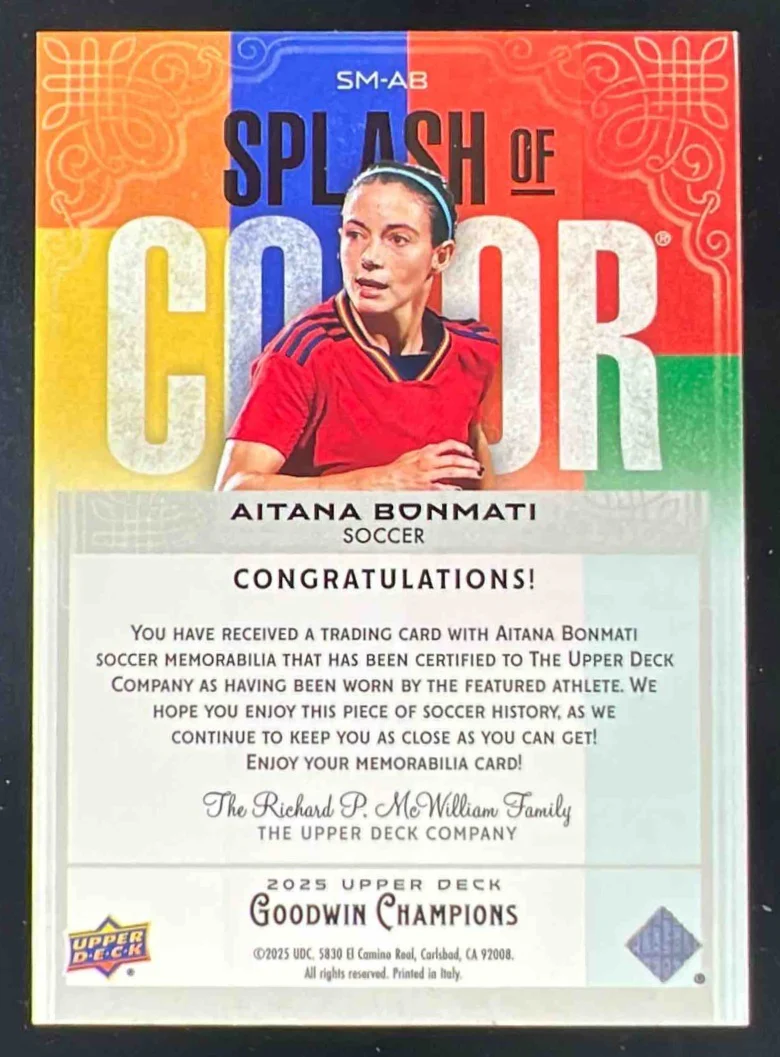 2025 Goodwin Champions Splash of Color Memorabilia #SM-AB Aitana Bonmati MEM - Image 2