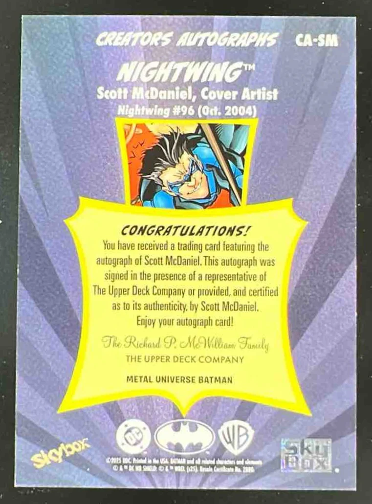 2025 Metal Universe Batman Creator Nightwing Scott McDaniel Nightwing Auto - Image 2