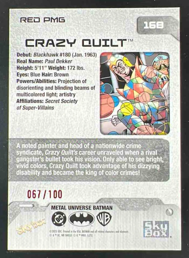2025 Skybox Metal Universe Batman Precious Metal Gems Red #168 Crazy Quilt /100 - Image 2