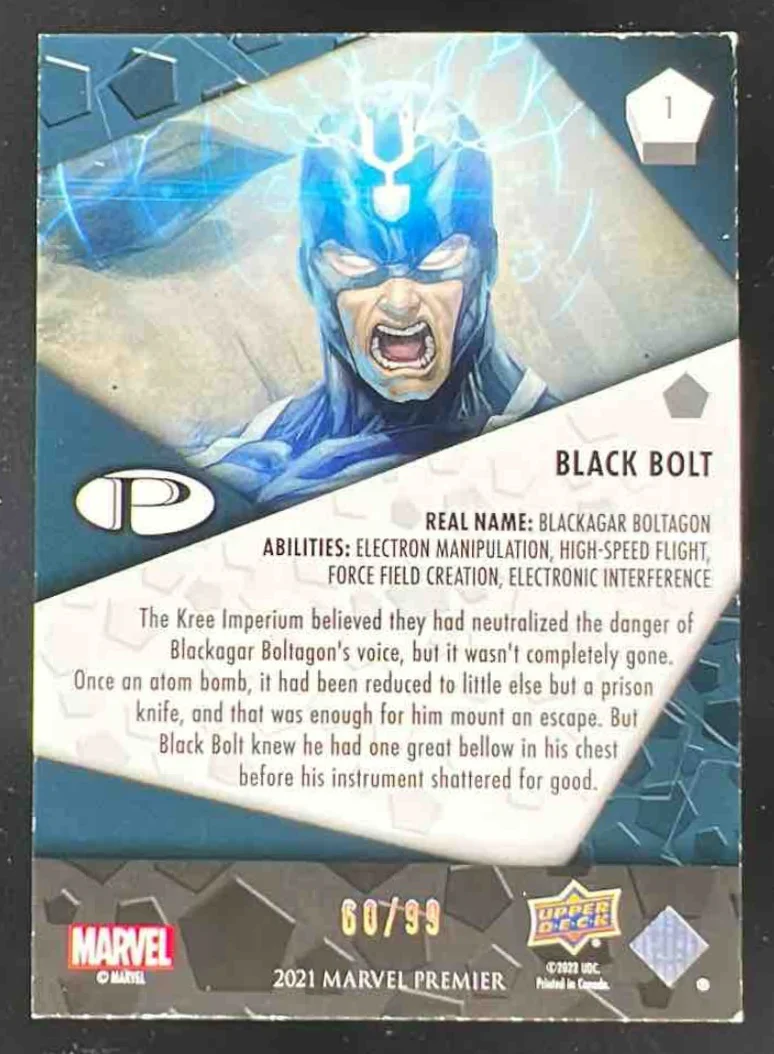 2021 Upper Deck Marvel Premier #1 Black Bolt /99 - Image 2