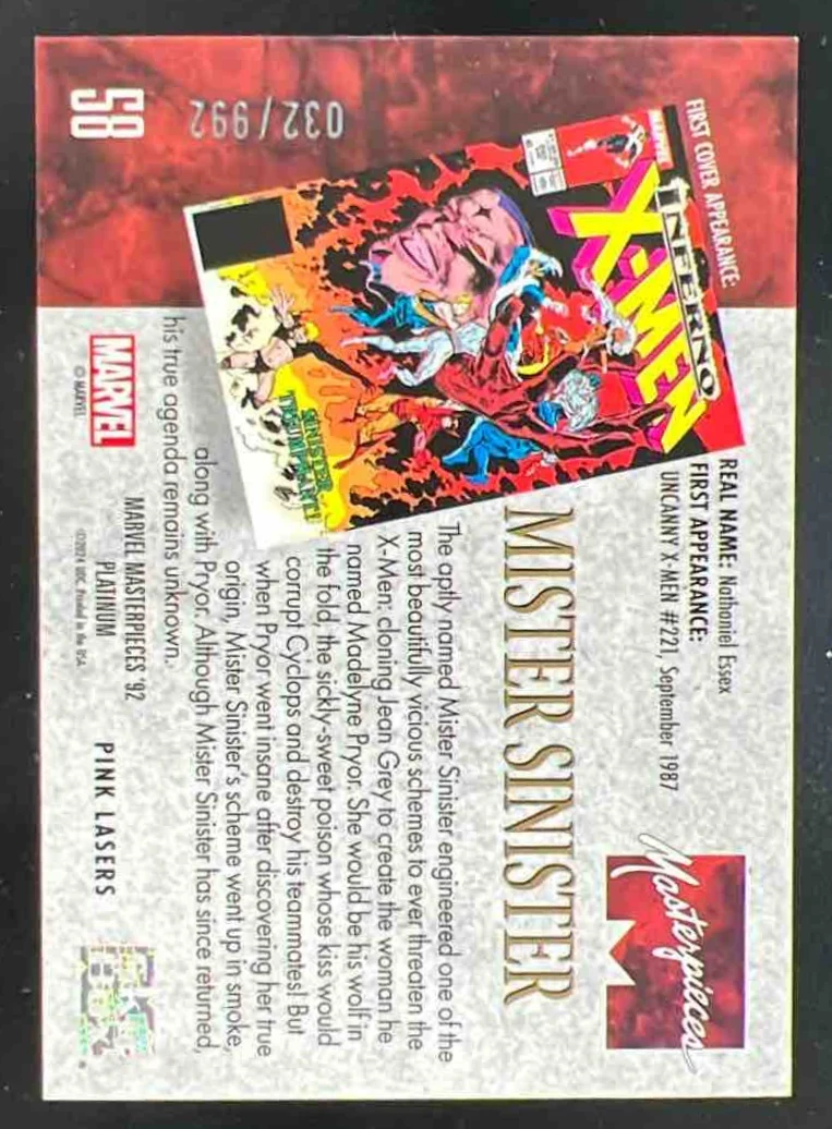 2024 Upper Deck Marvel Masterpieces '92 Pink Lasers #58 Mister Sinister /992 - Image 2