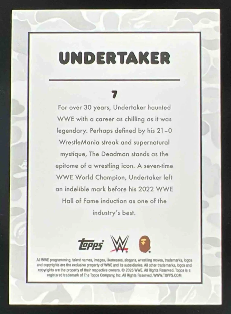 2025 Topps WWE x Bape Red Camo #7 Undertaker /199 - Image 2