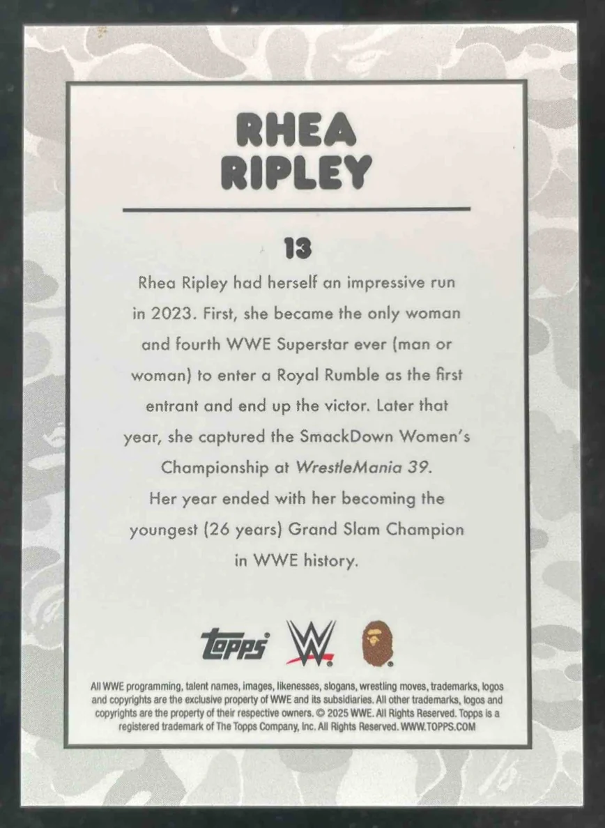 2025 Topps WWE x Bape Purple Camo #13 Rhea Ripley /75 - Image 2