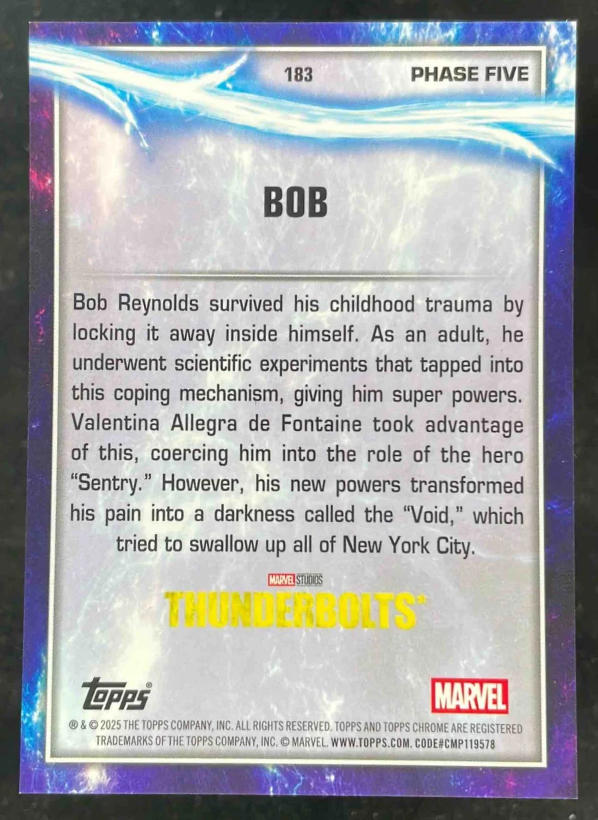 2025 Topps Chrome Marvel Studios Sapphire Gold Refractor #183 Bob DEBUT /50 - Image 2