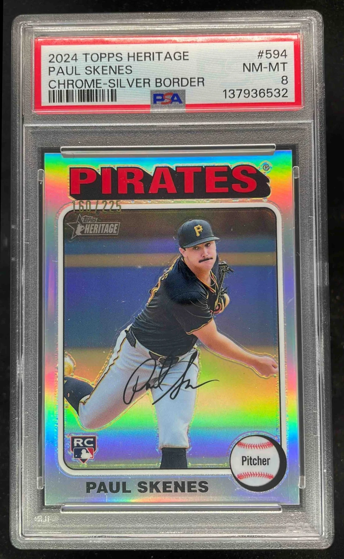 2024 Topps Heritage High Number Chrome Silver #594 Paul Skenes RC /225 PSA 8