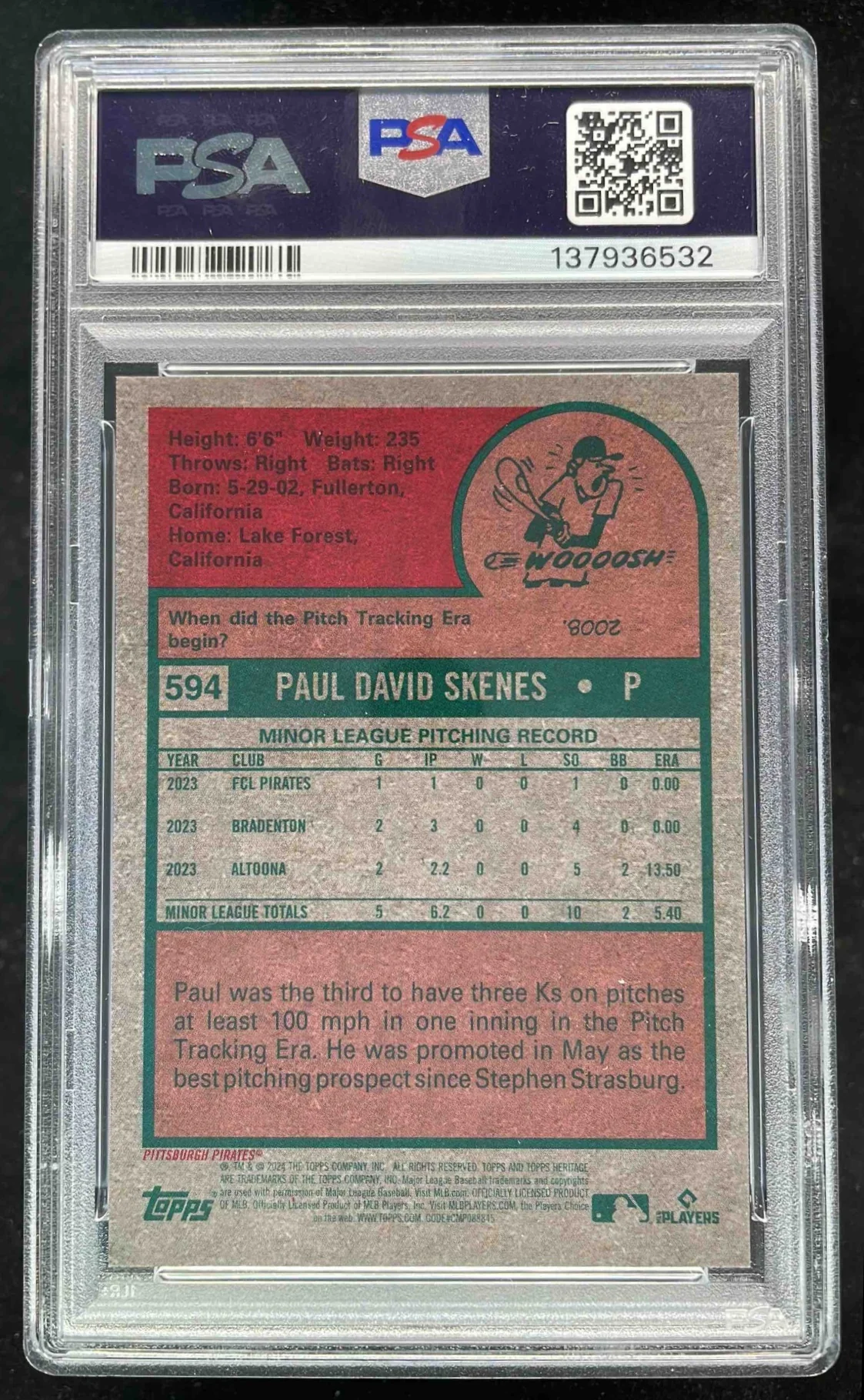 2024 Topps Heritage High Number Chrome Silver #594 Paul Skenes RC /225 PSA 8 - Image 2