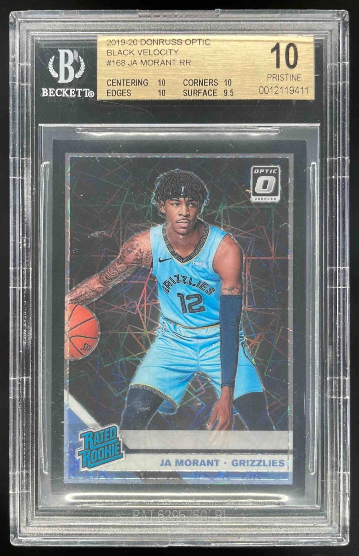2019-20 Panini Donruss Optic Black Velocity #168 Ja Morant RC /39 BGS 10