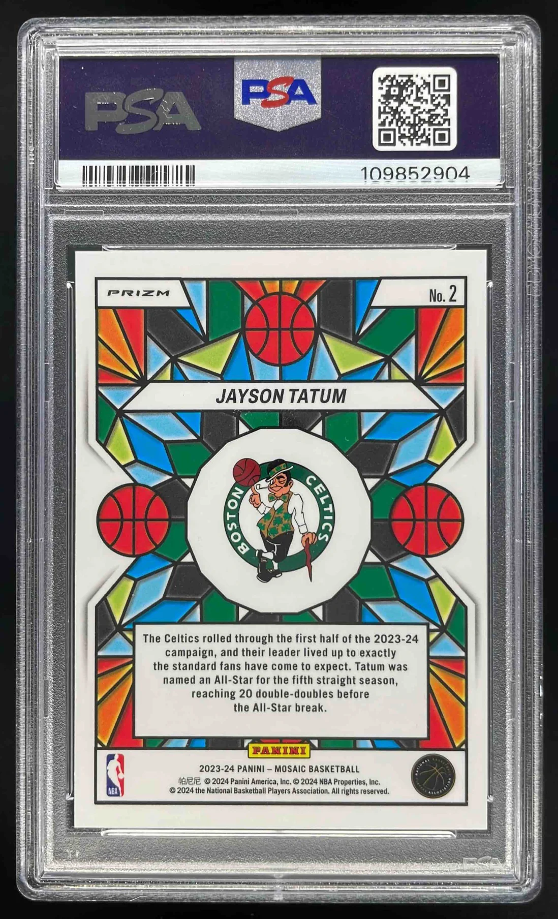 2023-24 Panini Mosaic Stained Glass #2 Jayson Tatum PSA 9 - Image 2
