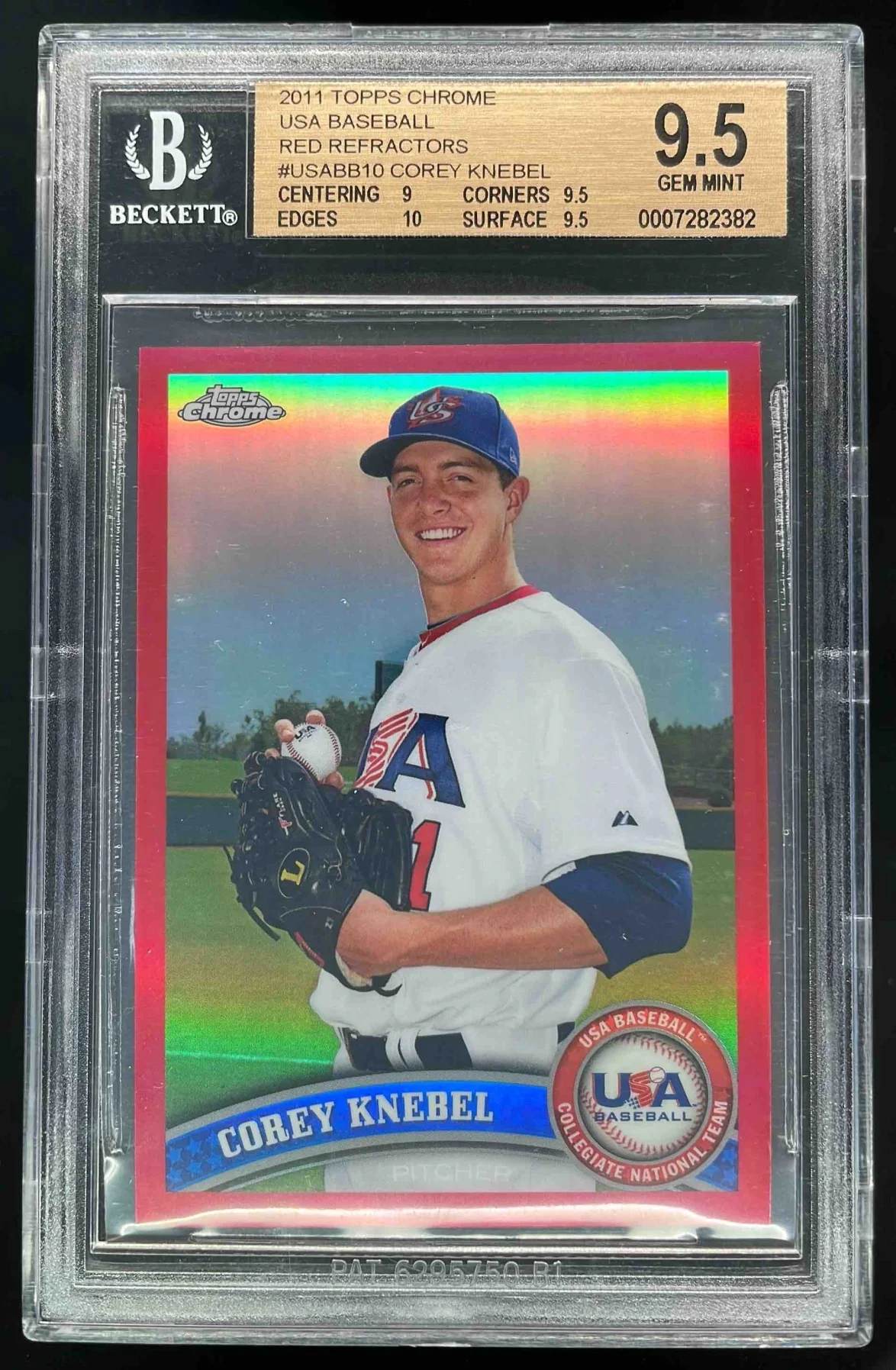 2011 Topps Chrome USA Baseball Red Refractors #USABB10 Corey Knebel /5 BGS 9.5