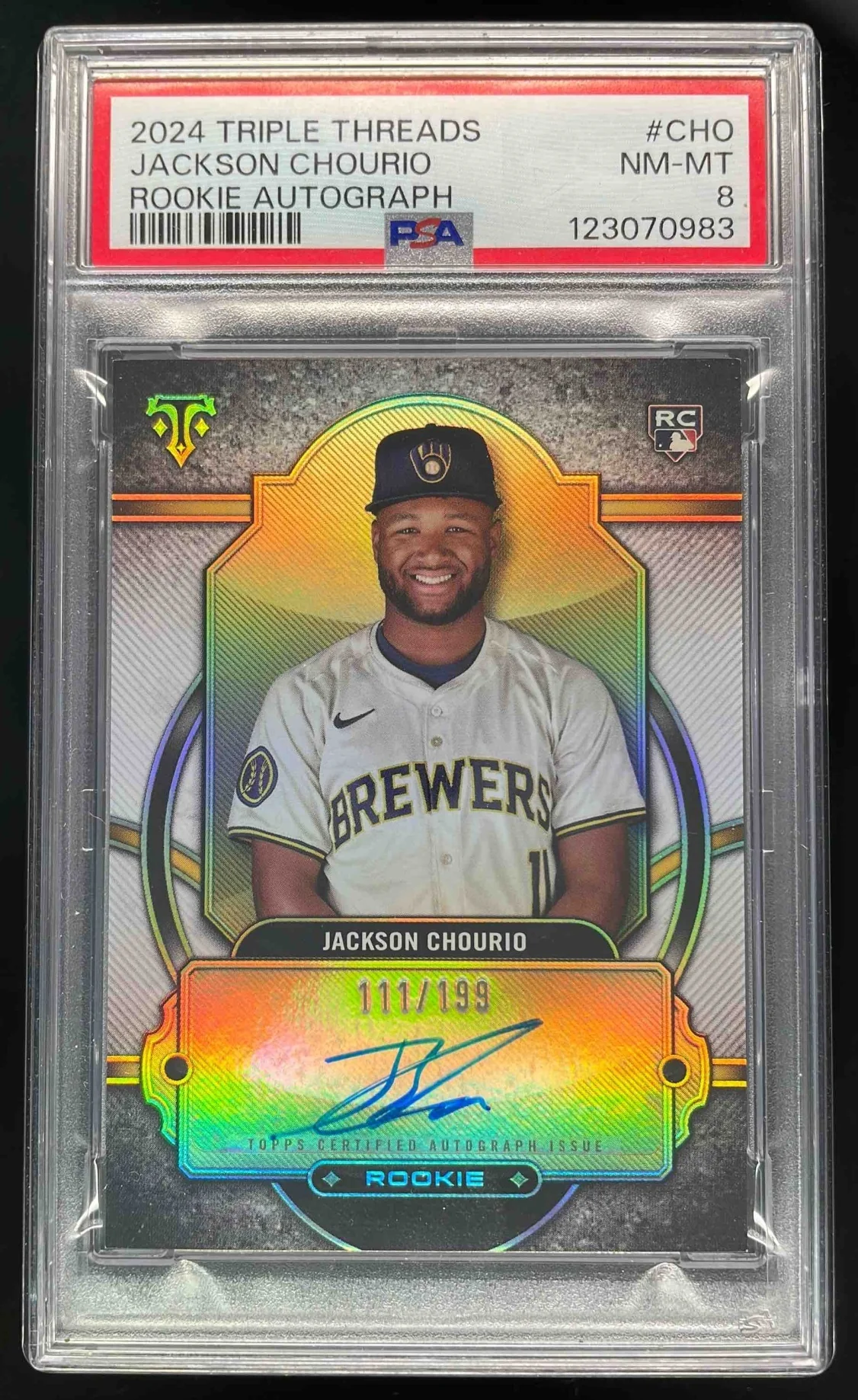2024 Topps Triple Threads Rookie #RA-CHO Jackson Chourio RC Auto /199 PSA 8