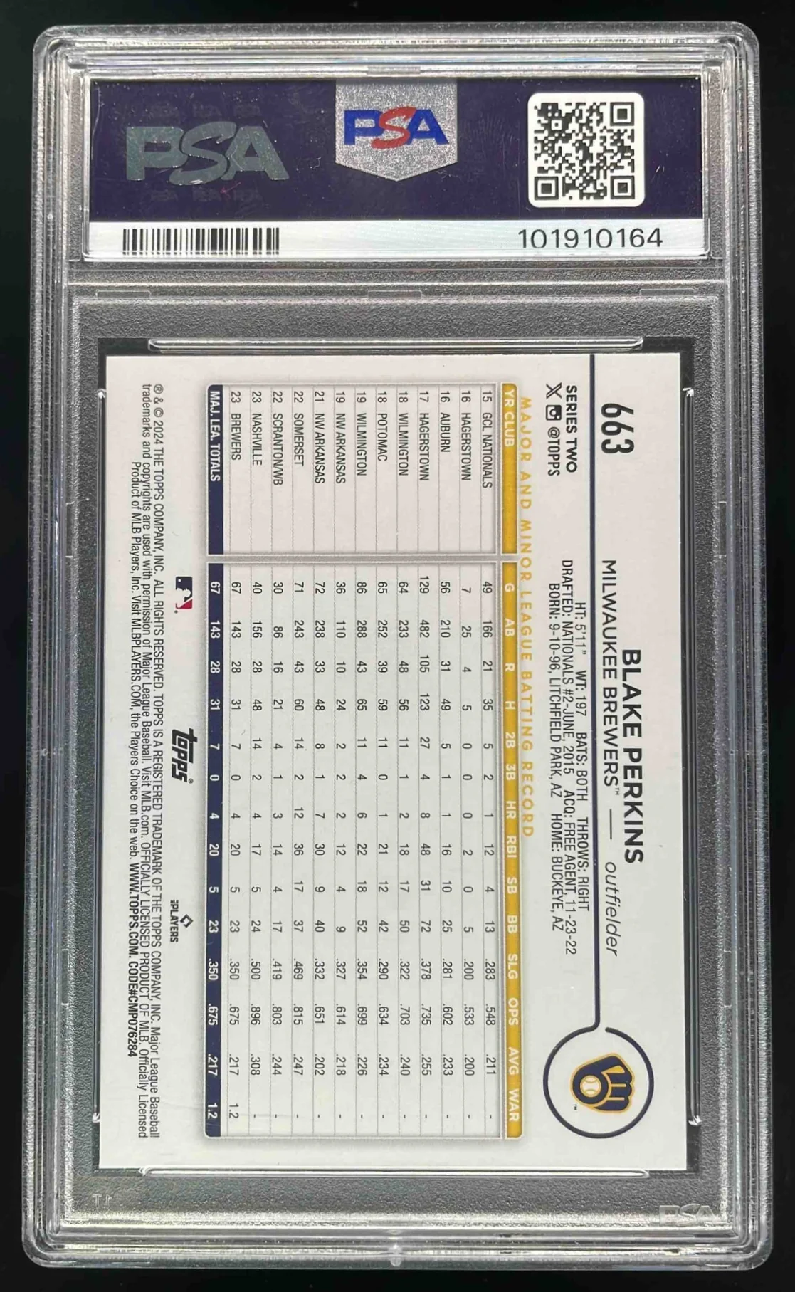 2024 Topps True Photo Variation #663 Blake Perkins PSA 10 - Image 2