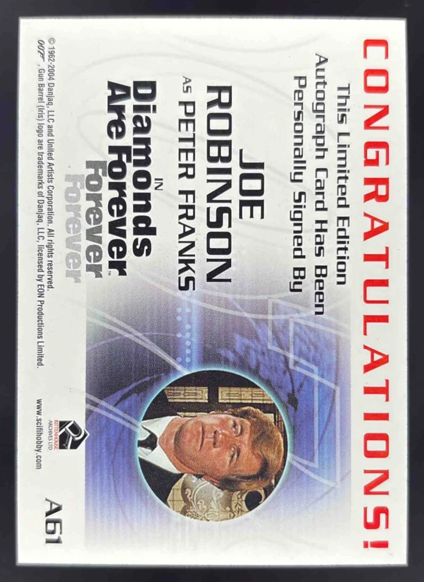 Rittenhouse 007 Diamonds are Forver Autograph Joe Robinson Peter Franks Auto - Image 2