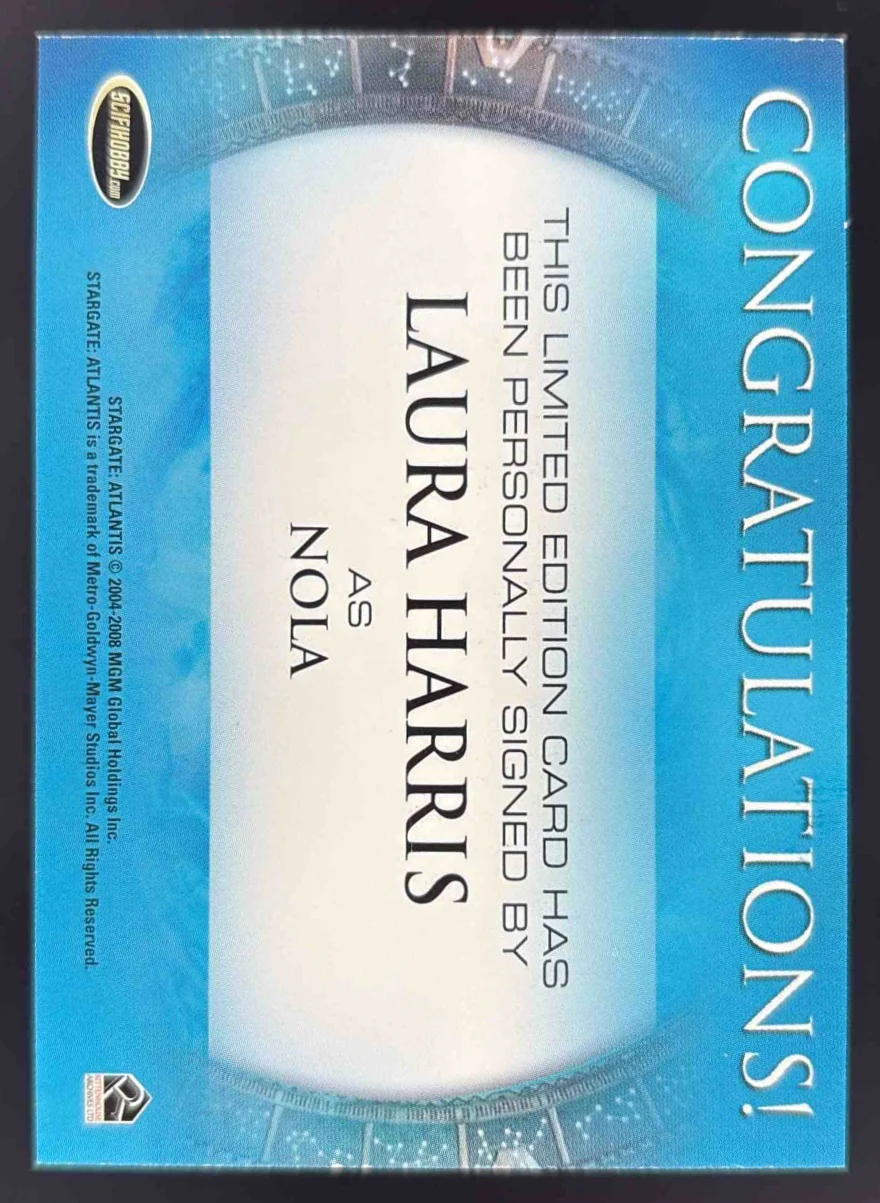 2008 Rittenhouse Stargate Atlantis Seasons 3 & 4 Auto Laura Harris Nola - Image 2