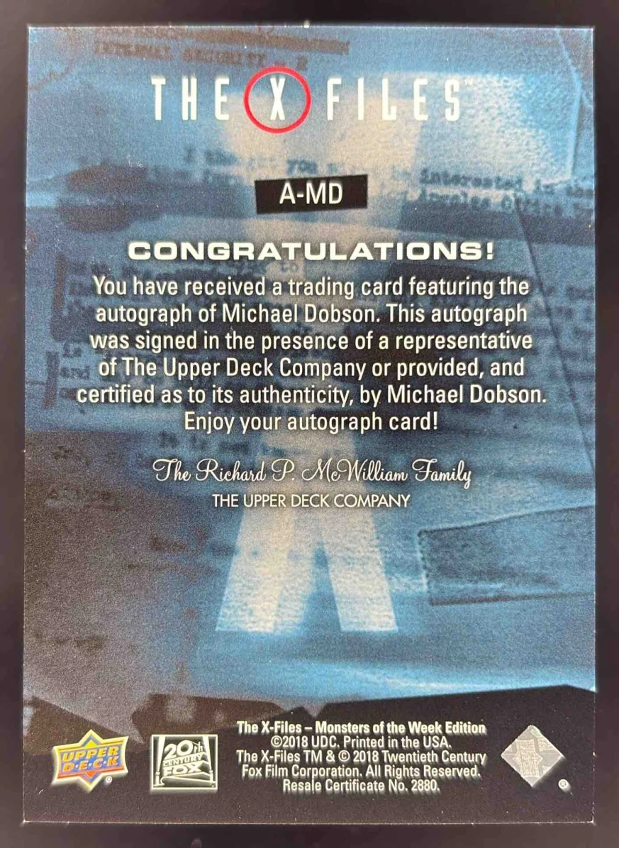 2018 Upper Deck The X Files Paranormal Script Auto Michael Dobson US Marshal - Image 2