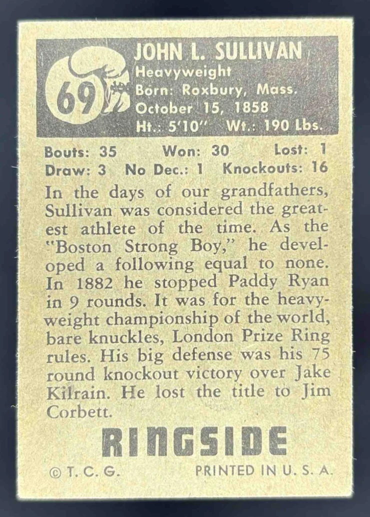 1951 Topps Ringside #69 John L. Sullivan - Image 2