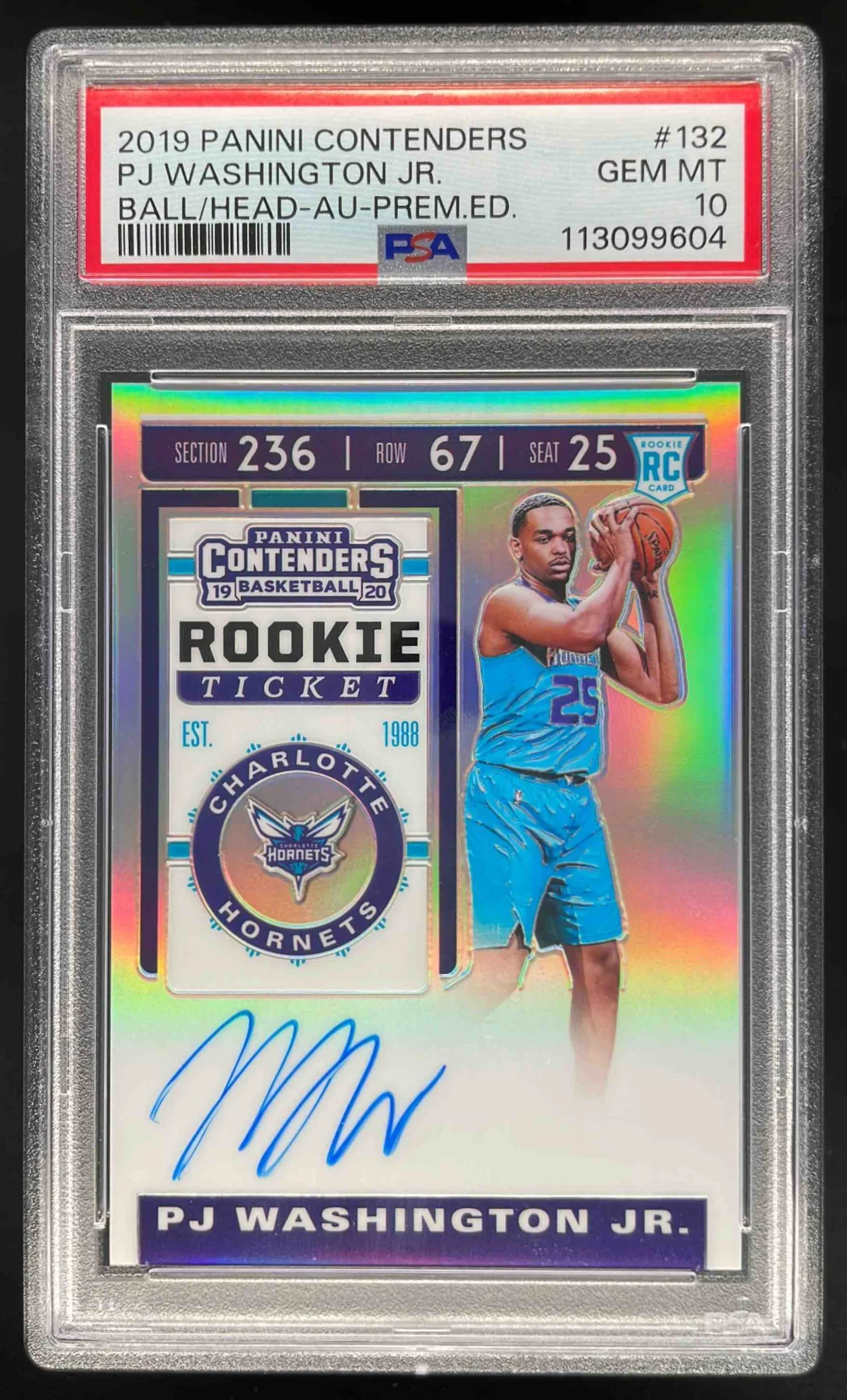 2019 Contenders Rookie Season Ticket Premium PJ Washington Jr. RC Auto PSA 10