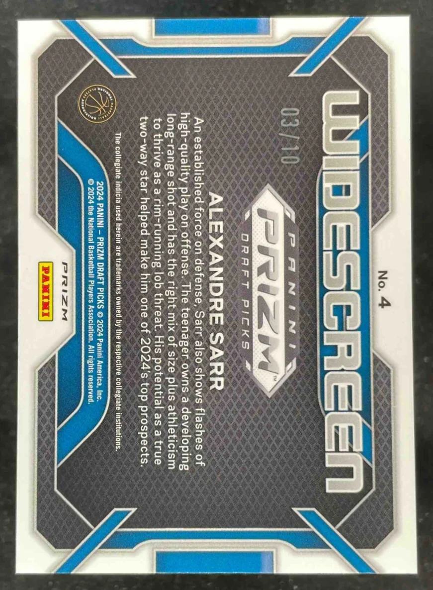 2024 Panini Prizm Draft Picks Collegiate Widescreen Gold Alexandre Sarr RC /10 - Image 2