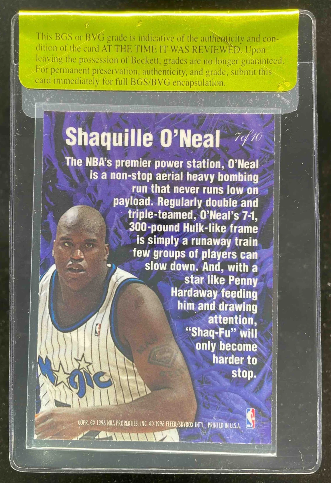 1995-96 Fleer Flair Anticipation #7 Shaquille O'Neal Beckett Review 9.5 - Image 2