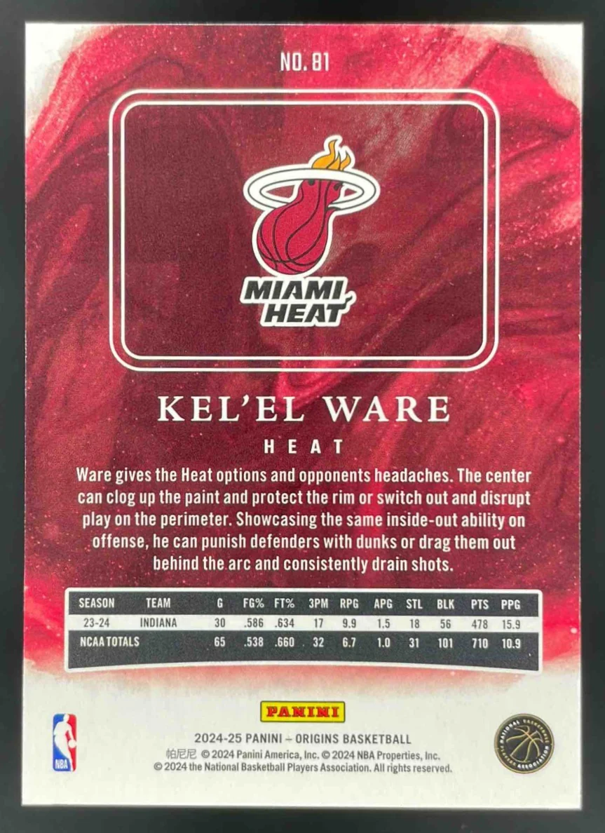 2024-25 Panini Origins Purple FOTL #81 Kel'el Ware RC /22 - Image 2