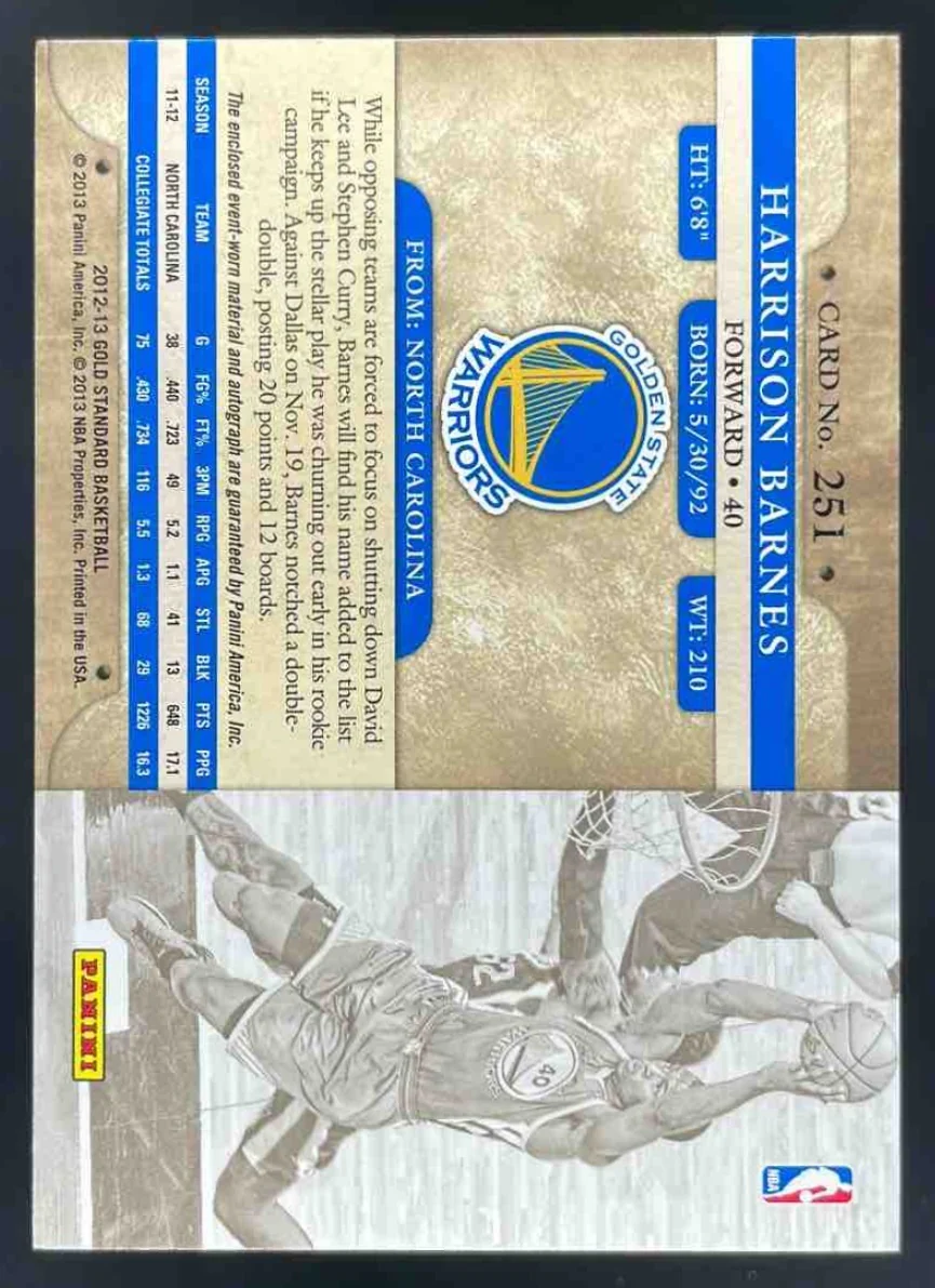 2012-13 Panini Gold Standard #251 Harrison Barnes Rookie Autograph RC Auto - Image 2