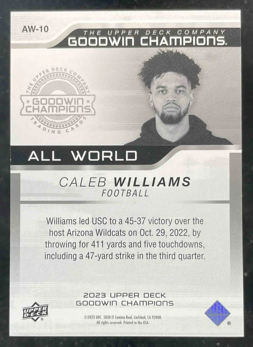 2023 Upper Deck Goodwin Champions All World Green #AW-10 Caleb Williams /25 - Image 2