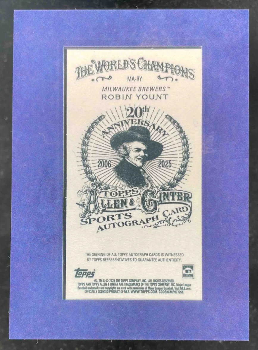 2025 Topps Allen & Ginter Framed Mini Blue Frame #MA-RY Robin Yount Auto /99 - Image 2