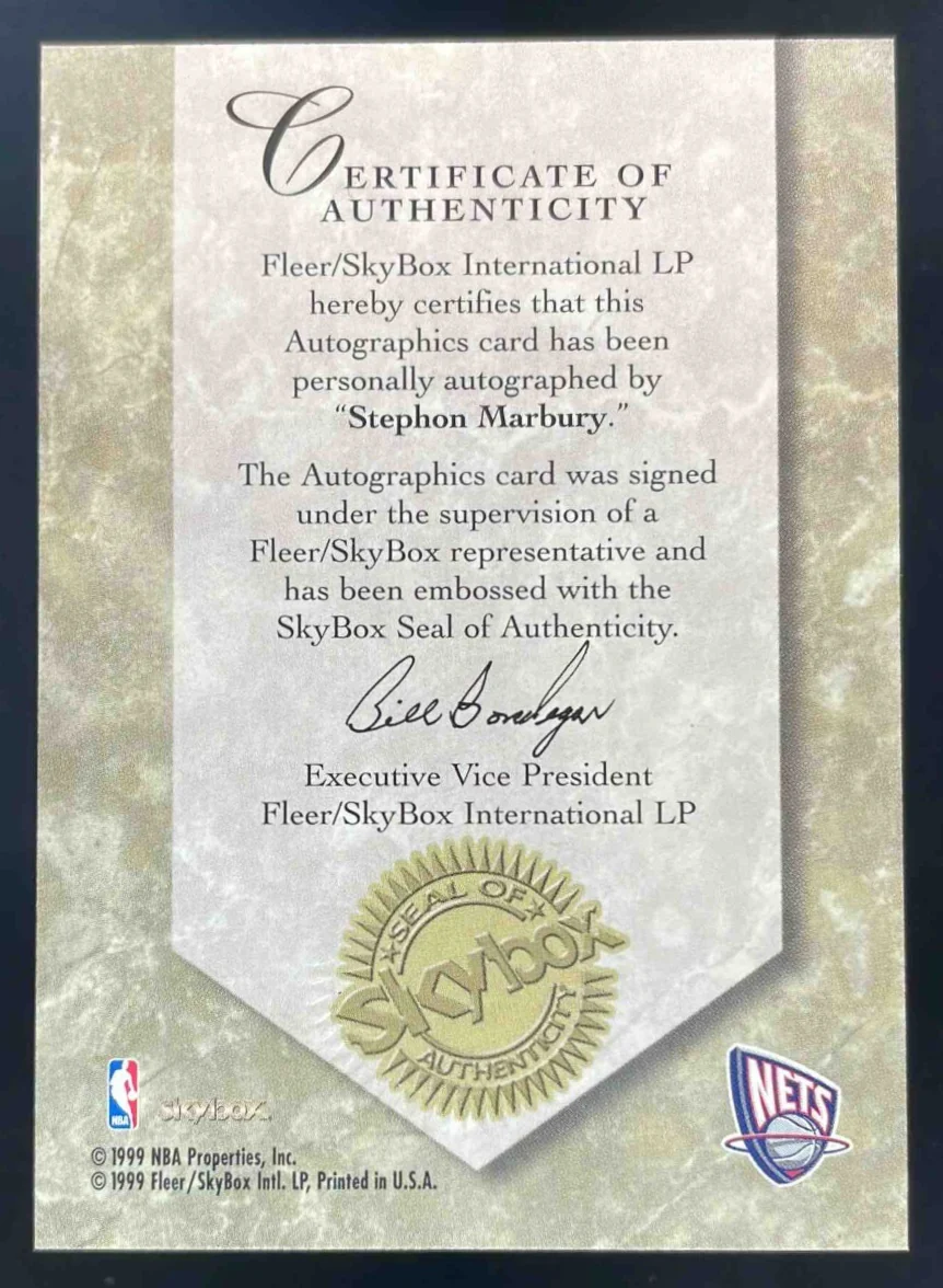 1999-00 Skybox Premium Autographics #NNO Stephon Marbury Auto - Image 2