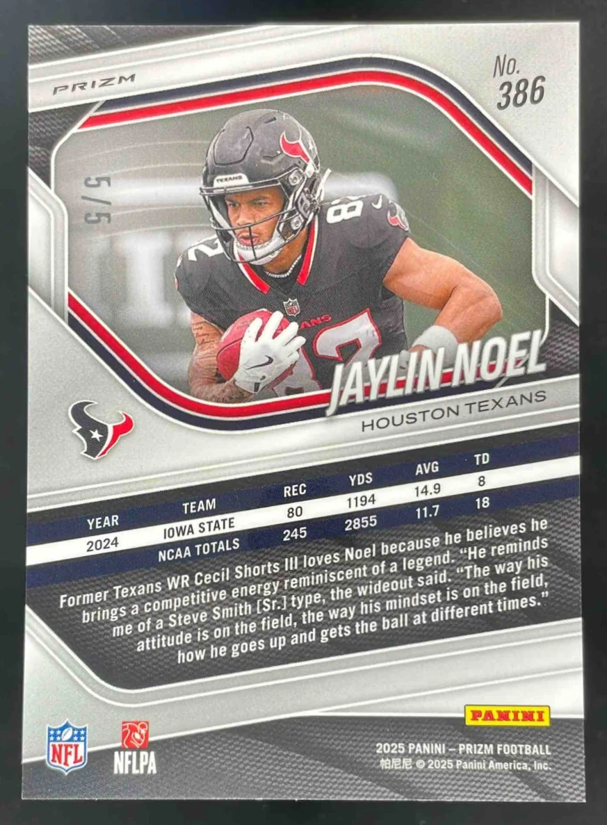 2025 Panini Prizm Green Shimmer Prizm #386 Jaylin Noel RC /5 - Image 2