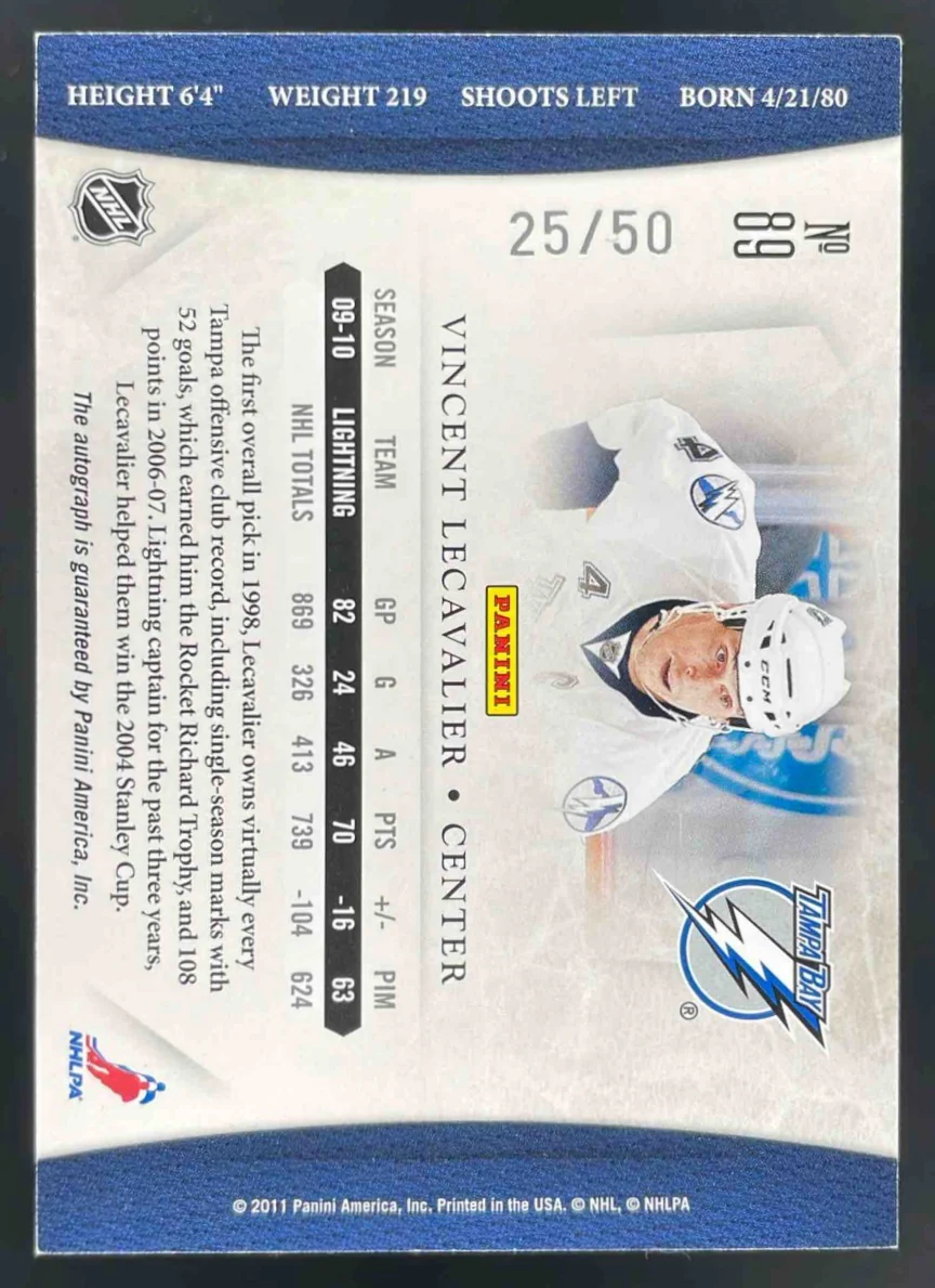 2010-11 Panini Dominion Signatures Ruby #89 Vincent Lecavalier Auto /50 - Image 2
