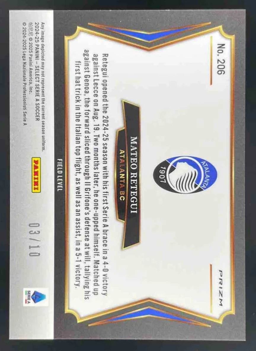 2024-25 Panini Select Serie A Field Level Gold Wave #206 Mateo Retegui /10 - Image 2