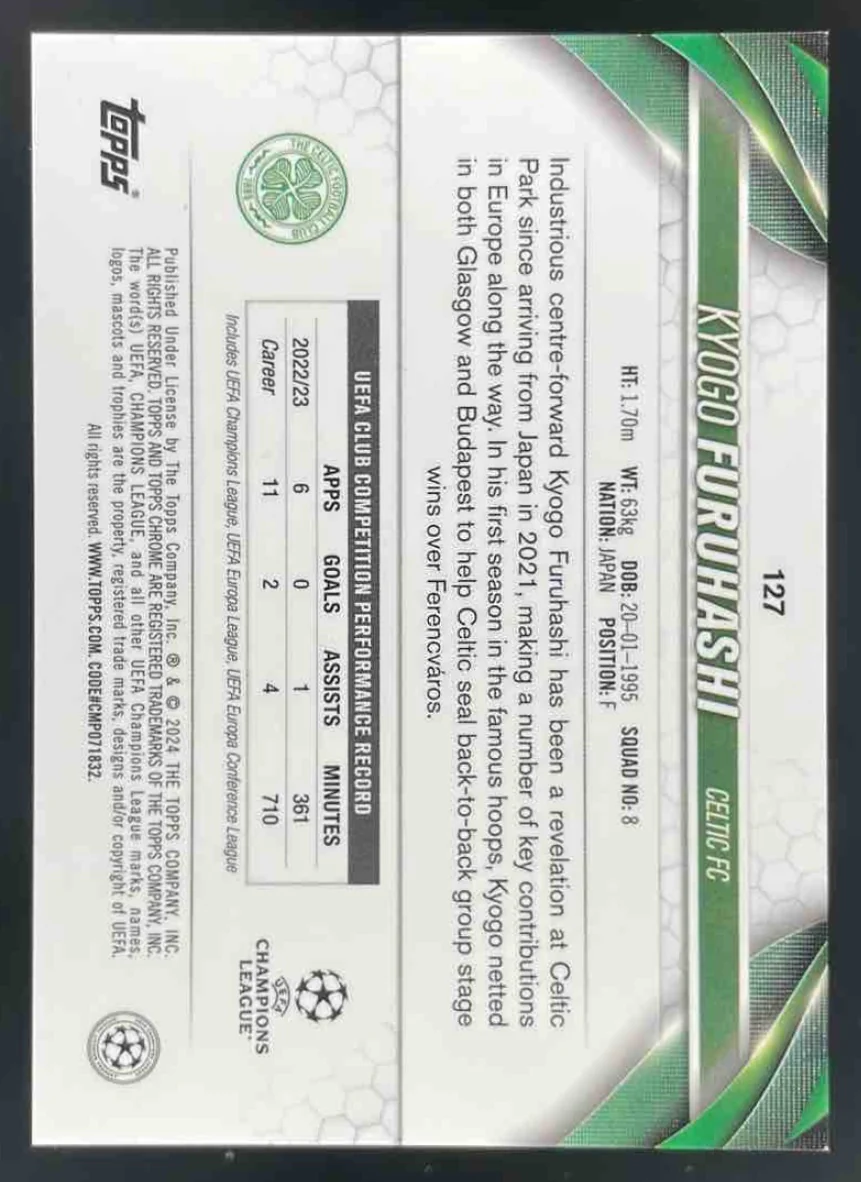 2023 Topps Chrome UEFA Club Competitions XI Refractor #127 Kyogo Furuhashi /11 - Image 2