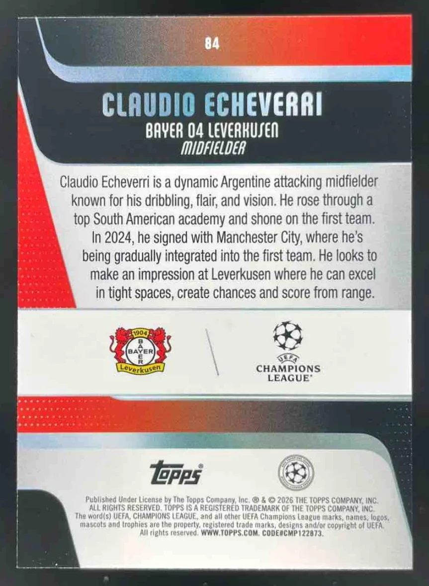 2025-26 Topps UEFA Club Competitions Team Logo Border #84 Claudio Echeverri RC - Image 2